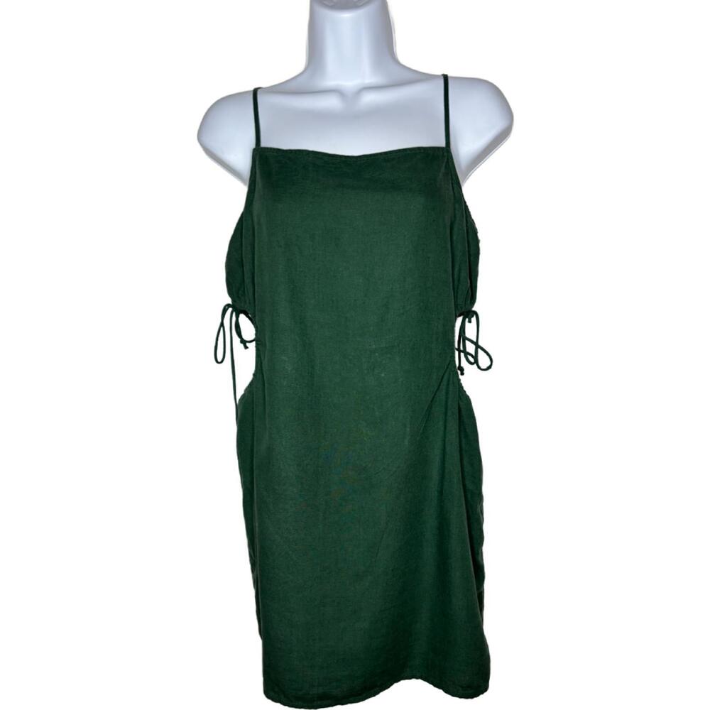 Aerie Women's Sz M Forest Green Linen Blend Cutout Dress(1930)